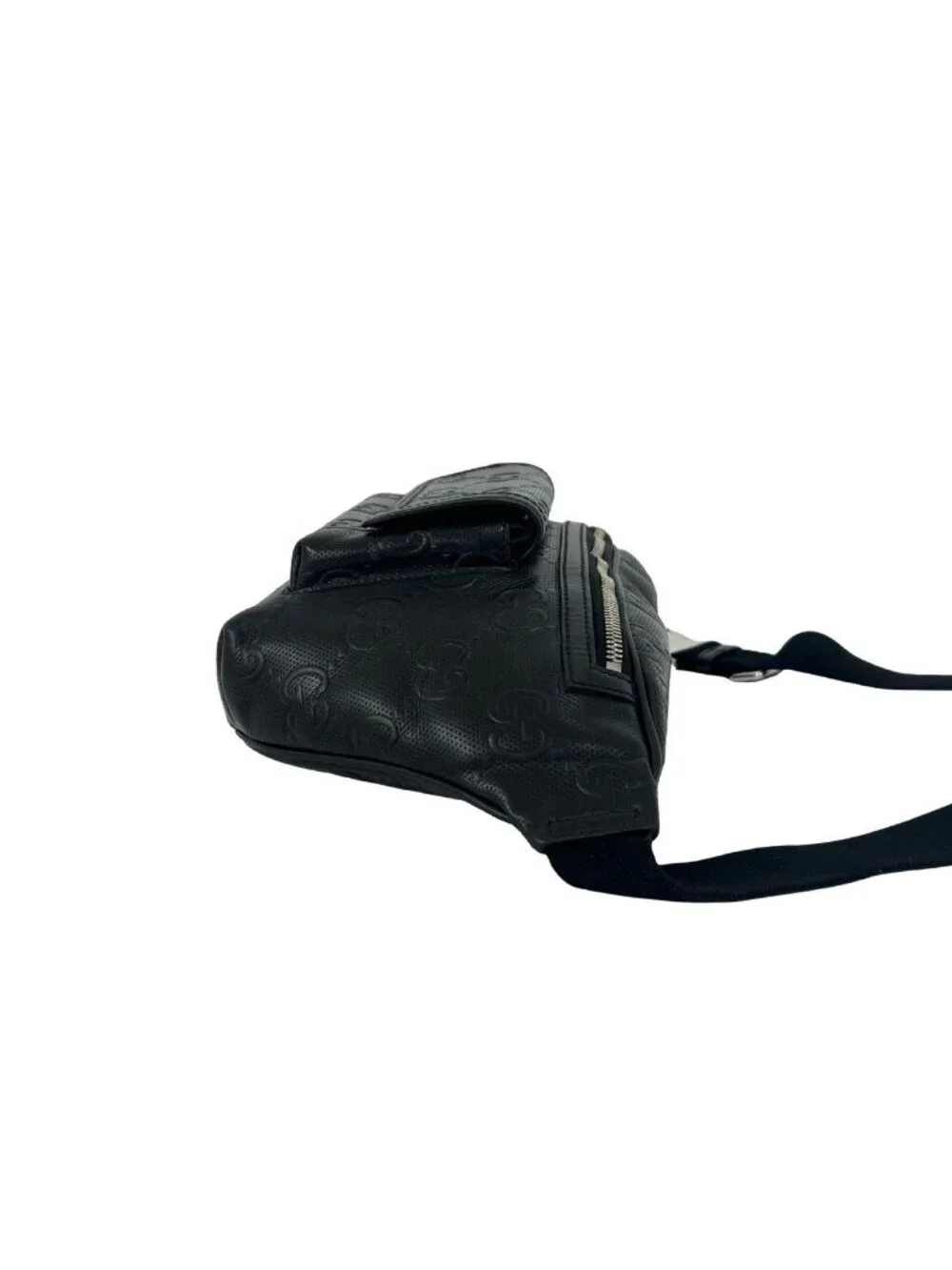 Gucci GG Pattern Embossed Perforated Leather Belt Bag Waist Pouch Black